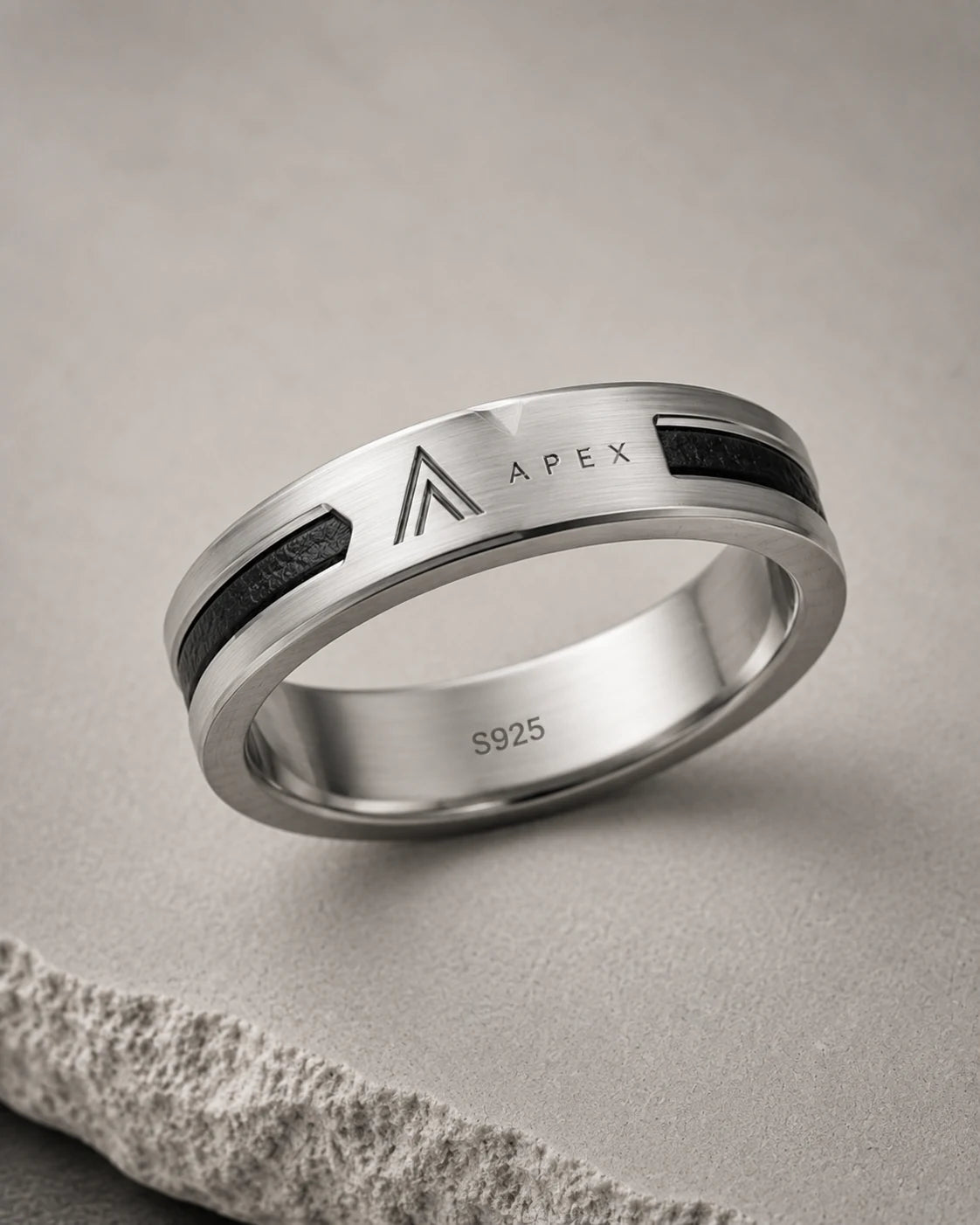 APEX Meridian sterling silver ring with precision black inlay
